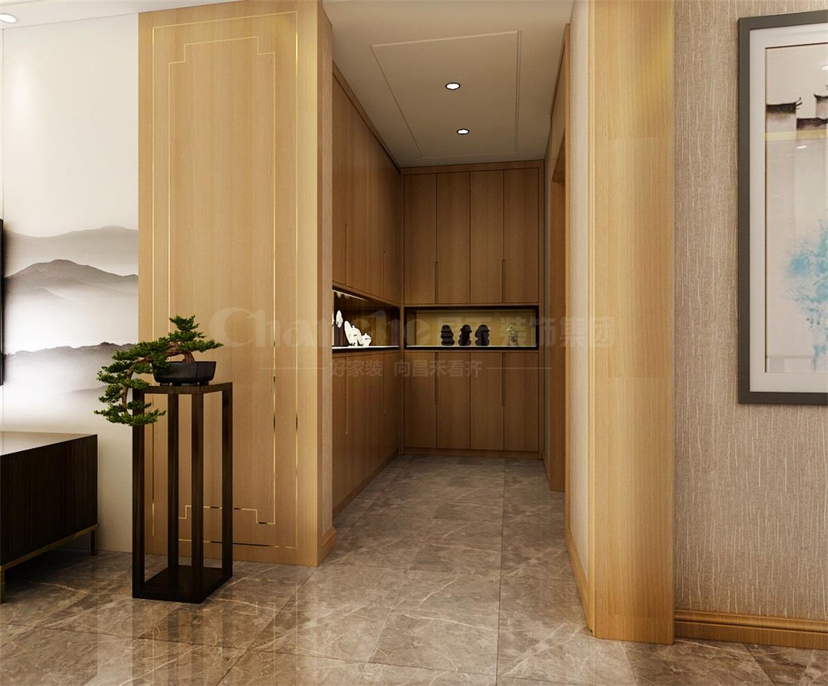 進門處的鞋柜，既滿足了屋主的生活習慣，又體現(xiàn)出對自然人文古意的喜好之情。